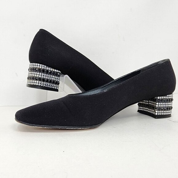 Stuart Weitzman Dressy Black Satin Block Heel with Rhinestons, Women's 7.5 AAA - Picture 1 of 16